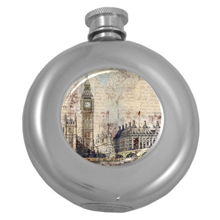 London Westminster Bridge Building Round Hip Flask (5 oz)