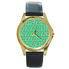 Tropical Aqua Avocadoes Round Gold Metal Watch by snowwhitegirl