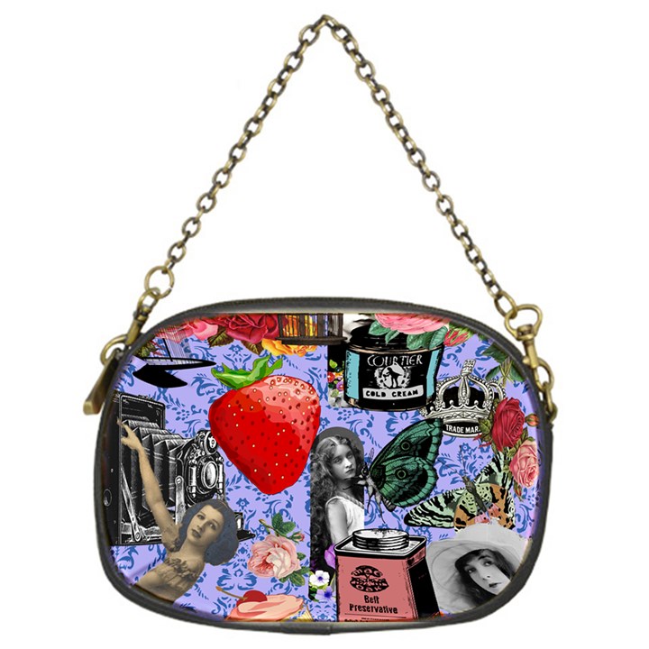 Vintage Girls Floral Collage Chain Purse (One Side)