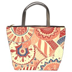 Pop Art Paisley Flowers Ornaments Multicolored 4 Background Solid Dark Red Bucket Bag by EDDArt