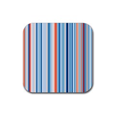 Blue And Coral Stripe 1 Rubber Coaster (square)  by dressshop