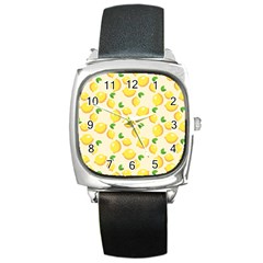 Fruits Template Lemons Yellow Square Metal Watch by Pakrebo