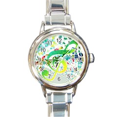 Circle Music Pattern Round Italian Charm Watch by HermanTelo