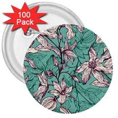 Vintage Floral Pattern 3  Buttons (100 Pack)  by Sobalvarro