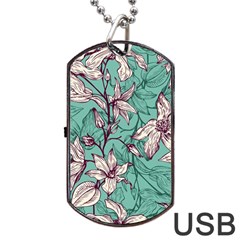 Vintage Floral Pattern Dog Tag Usb Flash (two Sides) by Sobalvarro