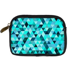 Teal Triangles Pattern Digital Camera Leather Case by LoolyElzayat