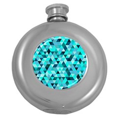 Teal Triangles Pattern Round Hip Flask (5 Oz) by LoolyElzayat