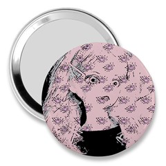 Wide Eyed Girl Pink 3  Handbag Mirrors by snowwhitegirl