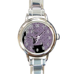 Wide Eyed Girl Grey Lilac Round Italian Charm Watch by snowwhitegirl