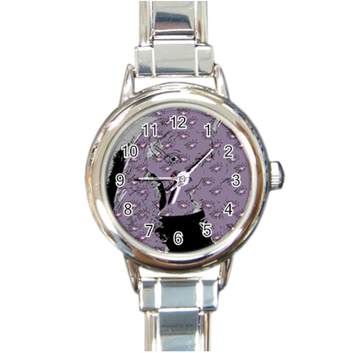 Wide Eyed Girl Grey Lilac Round Italian Charm Watch