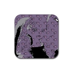 Wide Eyed Girl Grey Lilac Rubber Coaster (square)  by snowwhitegirl