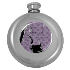 Wide Eyed Girl Grey Lilac Round Hip Flask (5 Oz) by snowwhitegirl