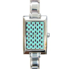 Nerdy 60s  Girl Pattern Aqua Rectangle Italian Charm Watch by snowwhitegirl