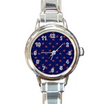 Red Rose Blue Round Italian Charm Watch Front