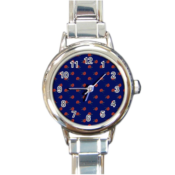 Red Rose Blue Round Italian Charm Watch