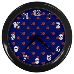 Red Rose Blue Wall Clock (black) by snowwhitegirl