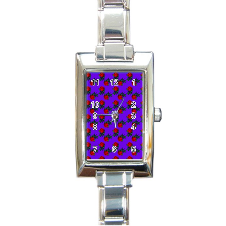 Red Roses Blue Purple Rectangle Italian Charm Watch