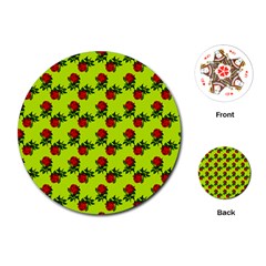 Red Roses Lime Green Playing Cards Single Design (round) by snowwhitegirl