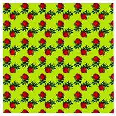 Red Roses Lime Green Wooden Puzzle Square by snowwhitegirl