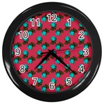 Blue Roses Pink Wall Clock (Black) Front