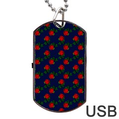 Red Roses Dark Blue Dog Tag Usb Flash (two Sides) by snowwhitegirl