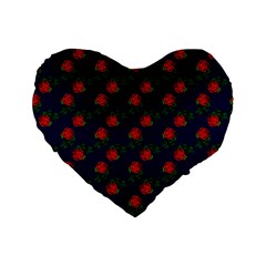 Red Roses Dark Blue Standard 16  Premium Heart Shape Cushions by snowwhitegirl