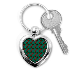 Red Roses Teal Green Key Chain (heart) by snowwhitegirl