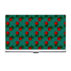 Red Roses Teal Green Business Card Holder by snowwhitegirl