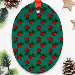 Red Roses Teal Green Oval Ornament (two Sides) by snowwhitegirl