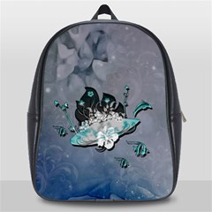 Sport, Surfboard With Flowers And Fish School Bag (large) by FantasyWorld7