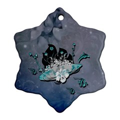 Sport, Surfboard With Flowers And Fish Snowflake Ornament (two Sides) by FantasyWorld7