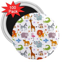 Children Seamless Wallpaper With Cute Funny Baby Savanna Animals 3  Magnets (100 Pack) by Vaneshart