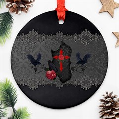 The Crows With Cross Round Ornament (two Sides) by FantasyWorld7