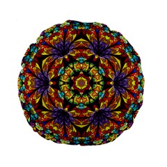 Geometric Pattern Kaleidoscope Art Mirror Image Mosaic Standard 15  Premium Flano Round Cushions by Vaneshart