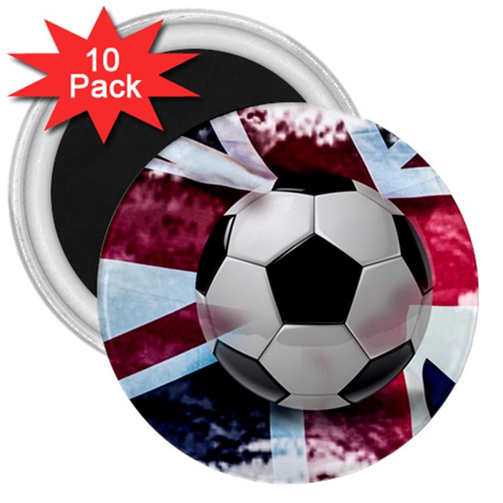 Soccer Ball With Great Britain Flag 3  Magnets (10 pack) 