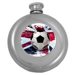 Soccer Ball With Great Britain Flag Round Hip Flask (5 Oz) by Vaneshart