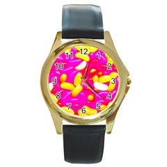 Vibrant Jelly Bean Candy Round Gold Metal Watch by essentialimage