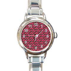 Retro Girl Daisy Chain Pattern Pink Round Italian Charm Watch by snowwhitegirl