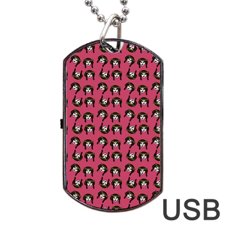 Retro Girl Daisy Chain Pattern Pink Dog Tag USB Flash (Two Sides)