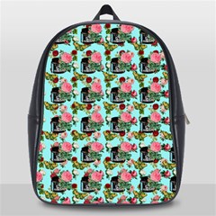 Vintage Can Floral Light Blue School Bag (large) by snowwhitegirl