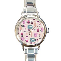 Seamless Bakery Vector Pattern Round Italian Charm Watch by Vaneshart