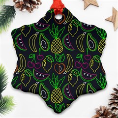 Neon Fruit Seamless Pattern Snowflake Ornament (two Sides) by Vaneshart