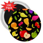 Vector Seamless Summer Fruits Pattern Black Background 3  Magnets (100 pack) Front