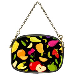 Vector Seamless Summer Fruits Pattern Black Background Chain Purse (one Side) by Vaneshart