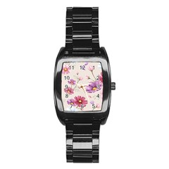 Vector Hand Drawn Cosmos Flower Pattern Stainless Steel Barrel Watch by Sobalvarro