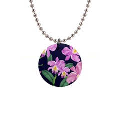 Vector Hand Drawn Orchid Flower Pattern 1  Button Necklace by Sobalvarro