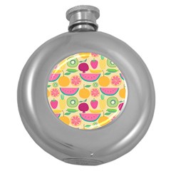 Seamless Pattern With Fruit Vector Illustrations Gift Wrap Design Round Hip Flask (5 Oz) by Vaneshart