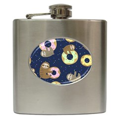 Cute Sloth With Sweet Doughnuts Hip Flask (6 Oz) by Sobalvarro