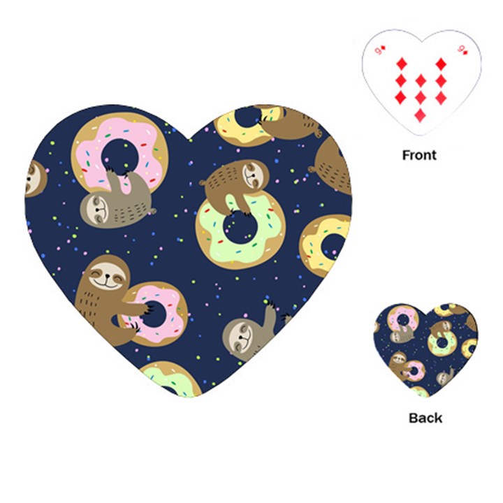 Cute Sloth With Sweet Doughnuts Playing Cards Single Design (Heart)