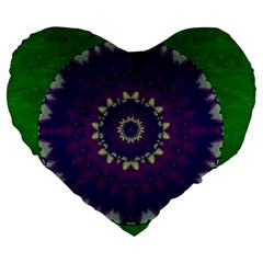 Mandala In Leaves,on Beautiful Leaves In Bohemian Style Large 19  Premium Flano Heart Shape Cushions by pepitasart